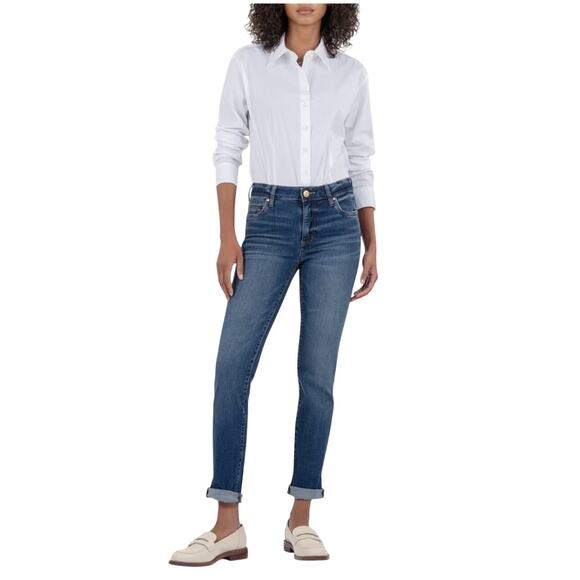 KUT from the Kloth jeans women's sz 4 Blue Catherine Mid Rise Boyfriend Preppy - Picture 1 of 16
